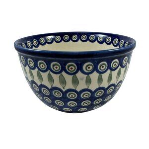Peacock by BOLESLAWIEC Polish Pottery Large Mixing Bowl 8 Inch Poland